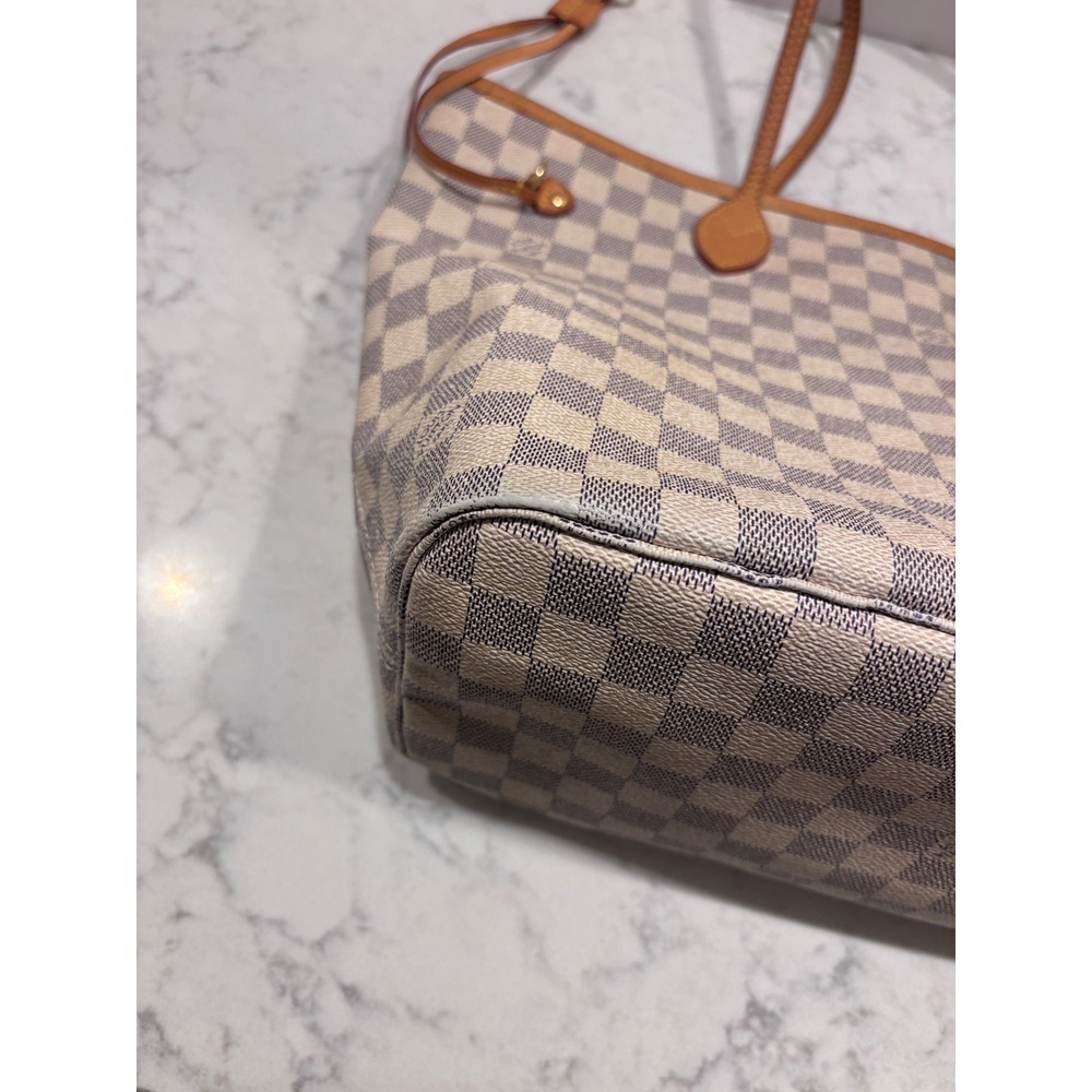 Louis Vuitton Neverfull MM Damier Azur Canvas Tote Bag White Blue Shoulder Bag - Picture 15 of 16